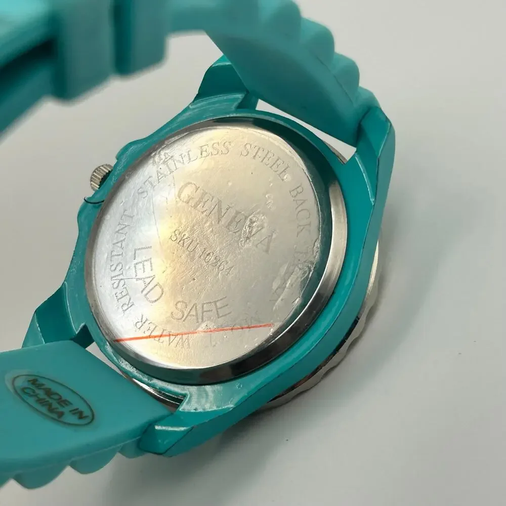 Geneva Crystal Bezel Turquoise Tone Silicon Band Women’s Fashion Watch, Working